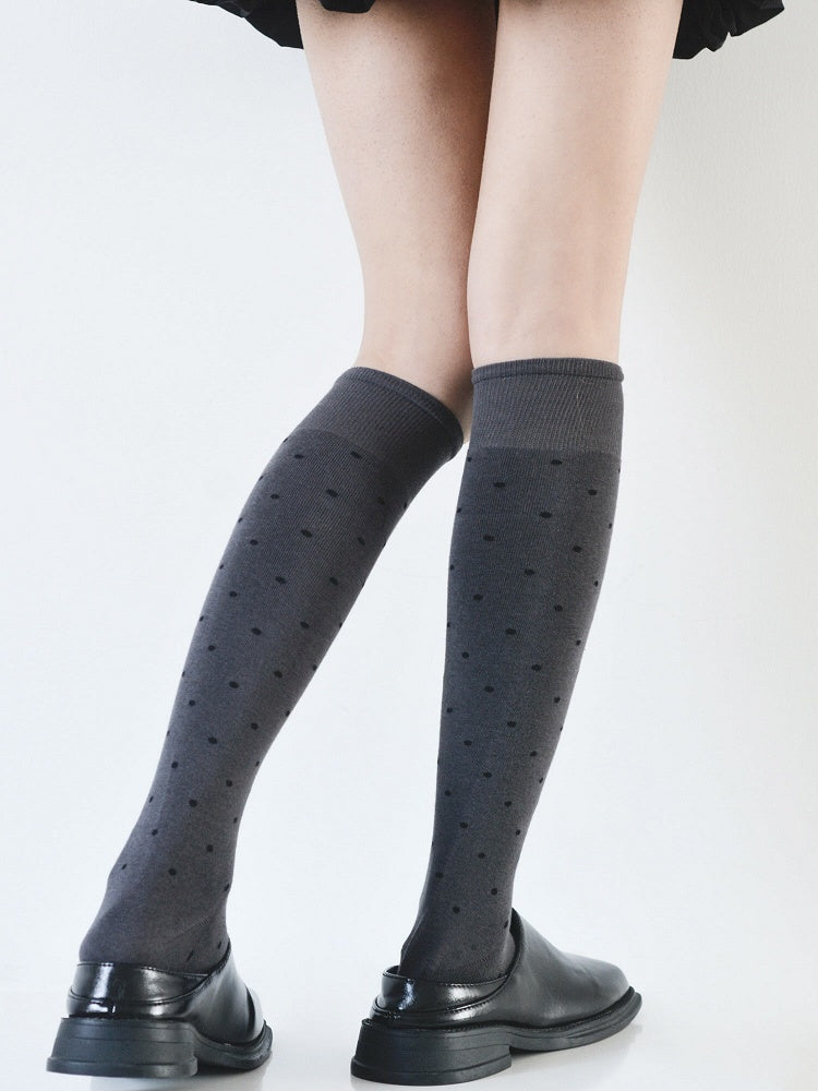 Retro Stockings Over knee Sliming Pattern Black/White/Gray Polka-dot