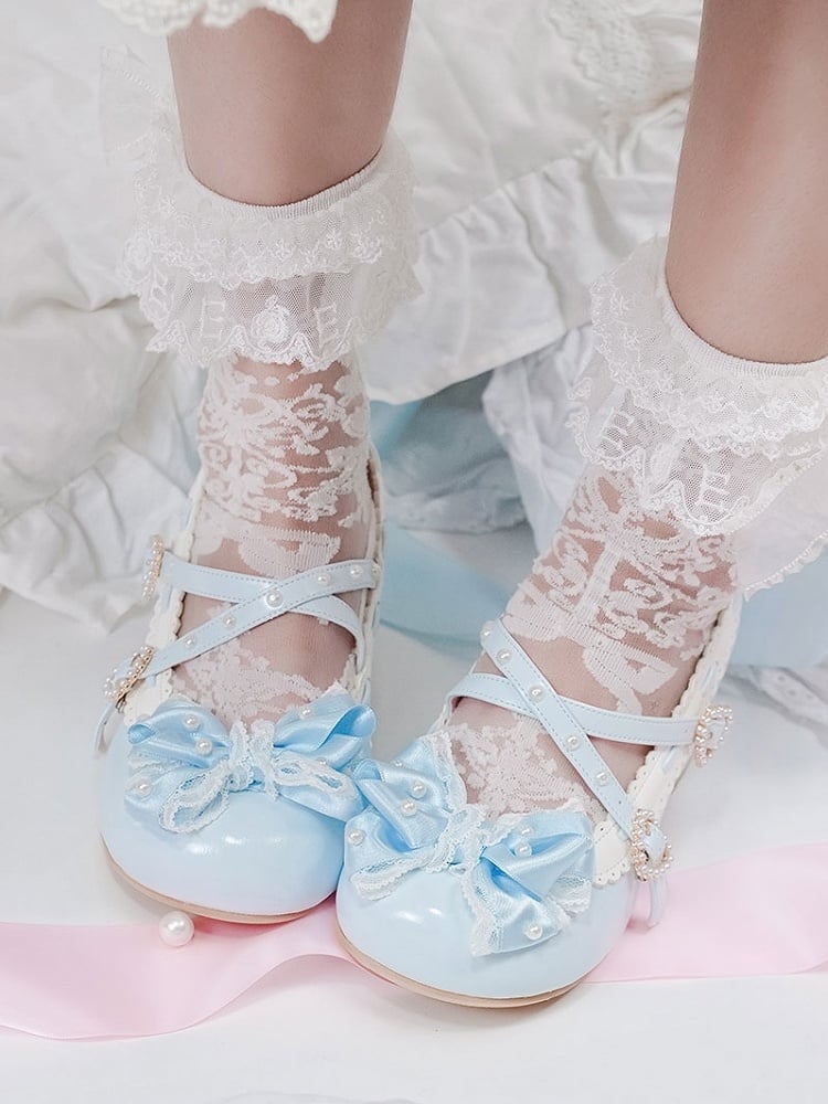 Blue Lolita Embellishments Bead in - Mid-heel Janes PU Mary Elegant