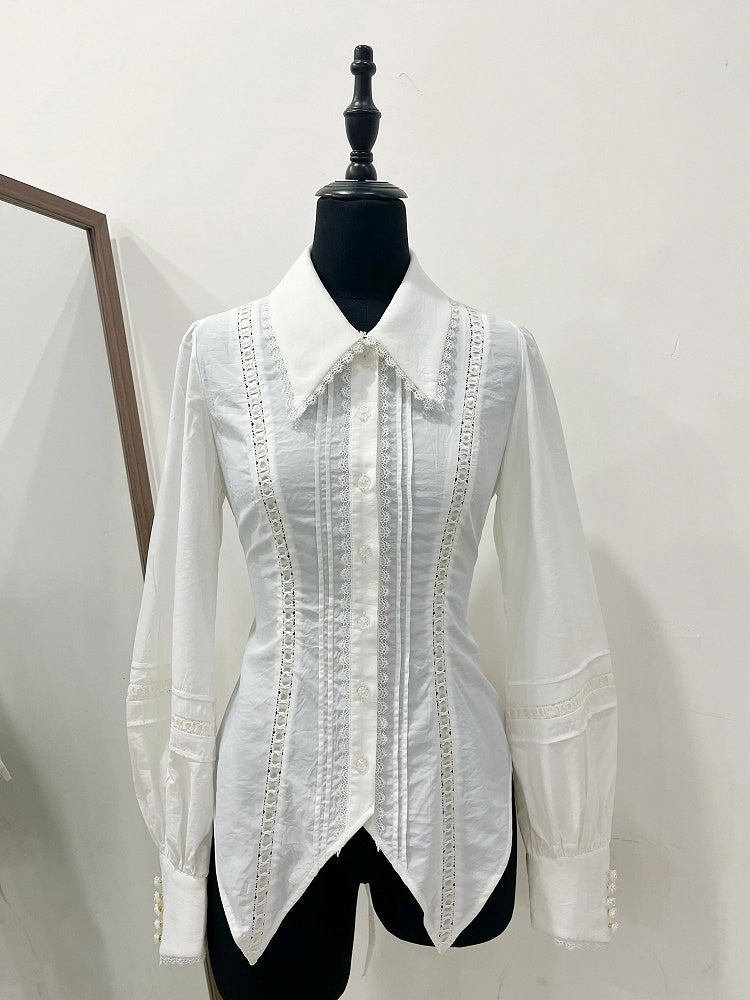 White Pointed Long Foldover Sleeves Blouse Lolita Collar