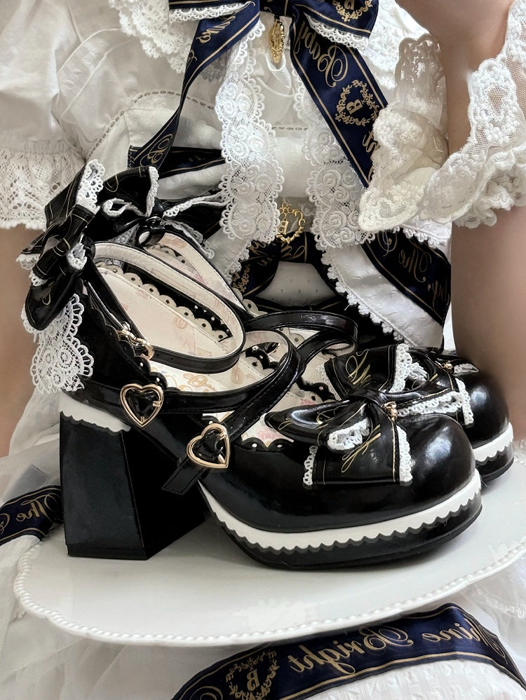 Crisscross Design Heels Schleife High Top Block Schwarz Herz Schnallen Abnehmbare bei