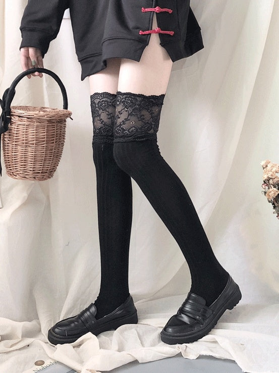 Slimming Knee Over Lace-trimmed 3 Stockings Colors