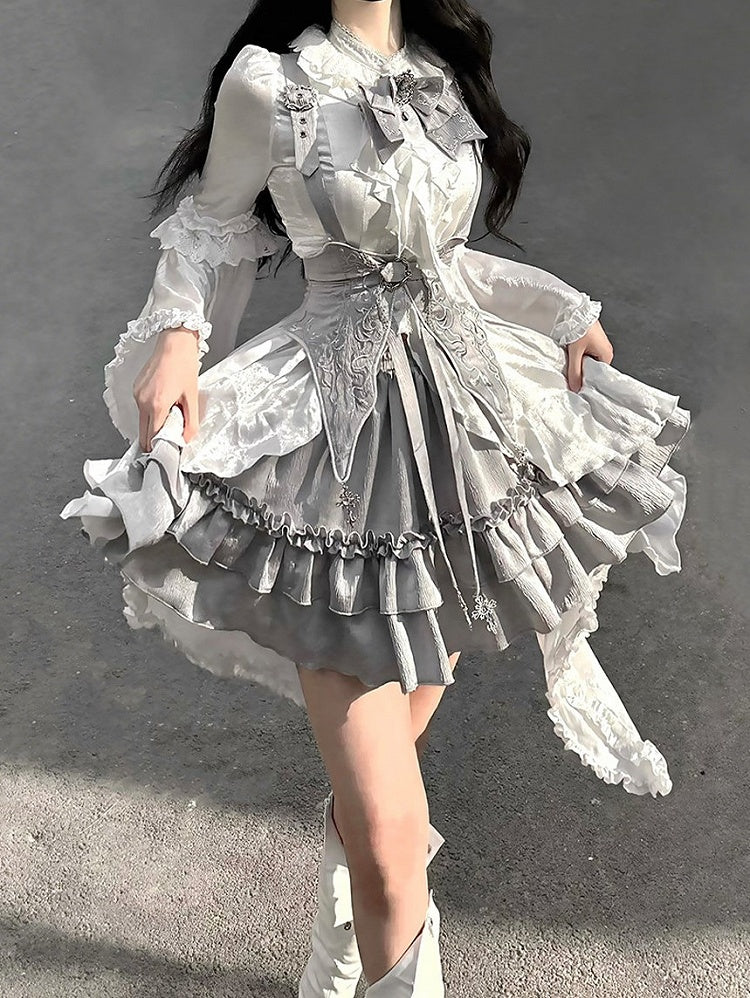 Gray Ruffled Tiered Gothic Lolita Skirt - Unknown Star