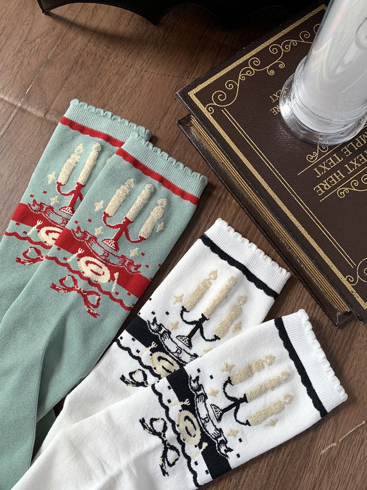 Calf Bow Socks Pattern And Green/White Candlestick