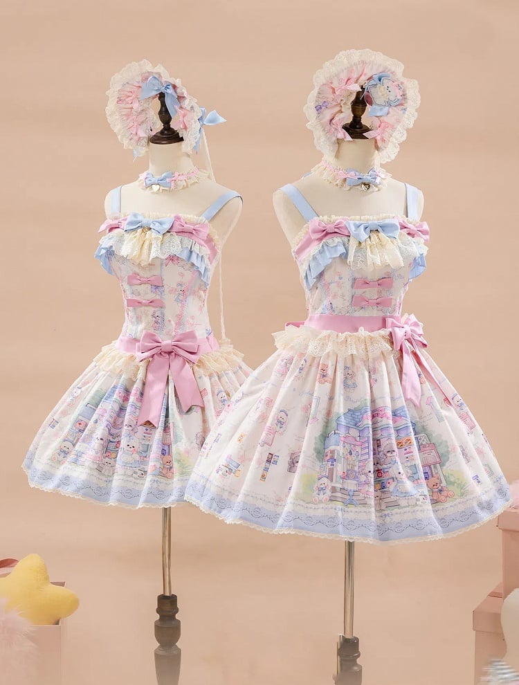 Lace Choker with Blue Beige and Pink Bows