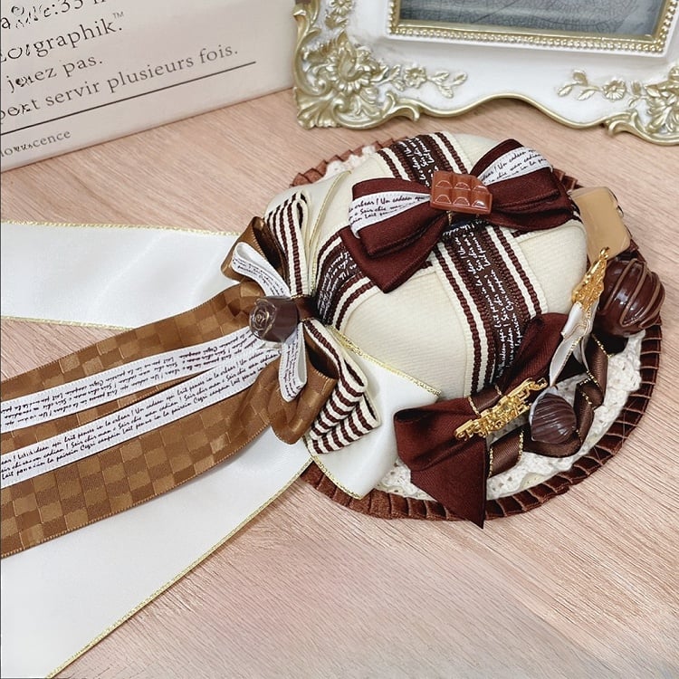 Details Ruffles Bowknot Trim Chocolate Red/Brown/Beige Mini Hat