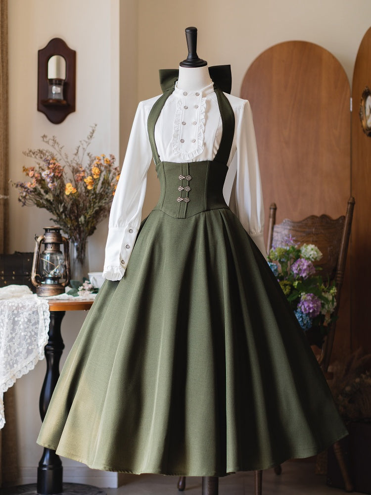 ホワイトのエレガントなレトロな秋の長袖シャツ