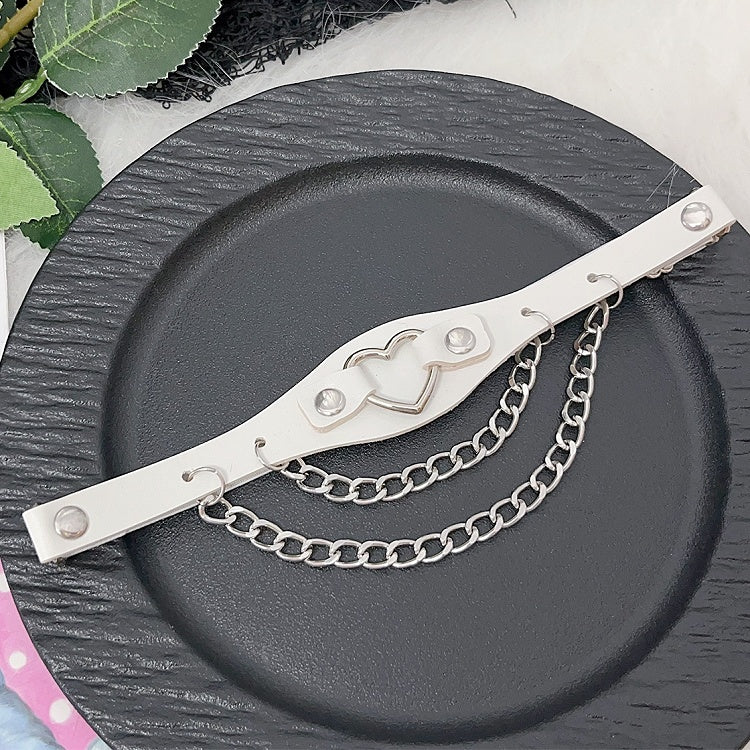 ハート装飾チェーン グラマラス PU ブラック/ピンク/ホワイト レッグチャーム ループスタッド Y2K