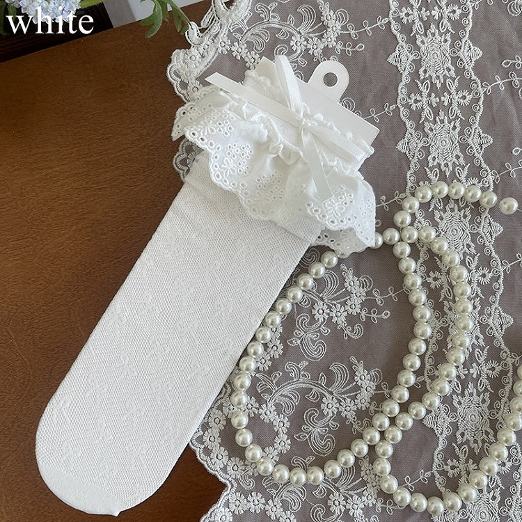 詳細 レース 蝶結び くり抜き ソックス トリム ブラック/ホワイト/アプリコット