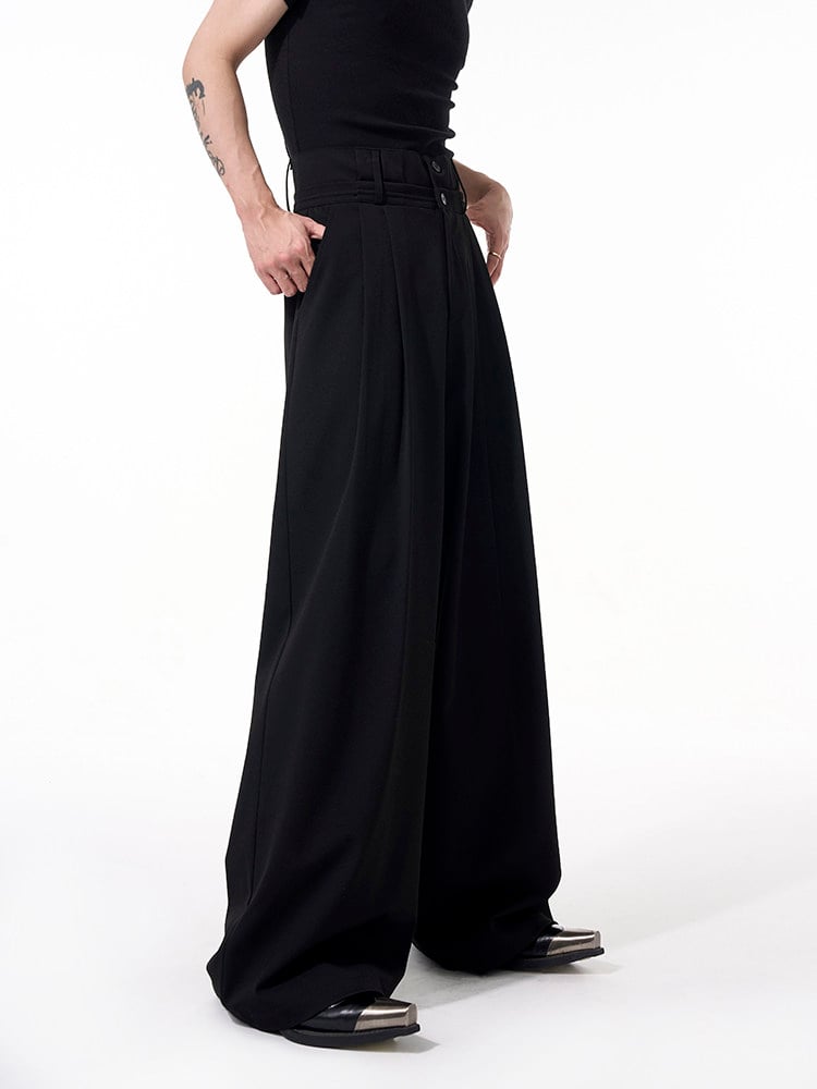with Wide-leg Waistband Black Men's Pants Dual