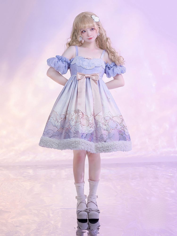 Purple and Print Cloud Dress Plush Sweet JSK with Sheep Lolita Hem