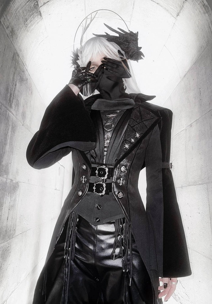 and Gothic Ouji Detachable Black Hood Irregular with Sleeves Coat Train Trumpet Lolita Trench