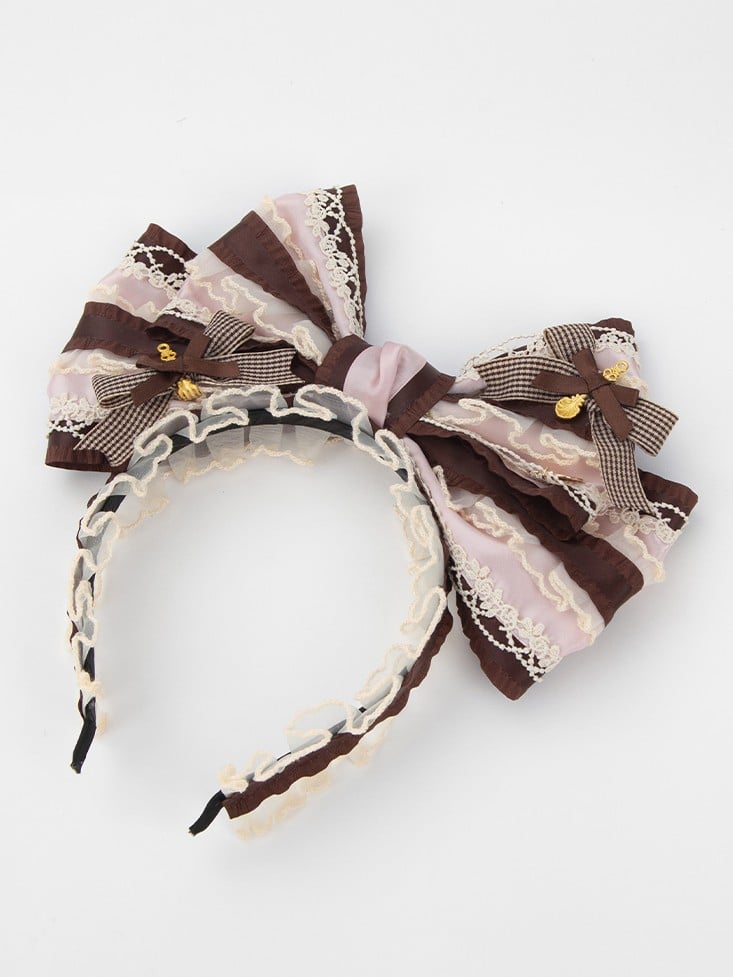 Brown Lolita Plaid Sweet KC Bowknot Big Pink Lace