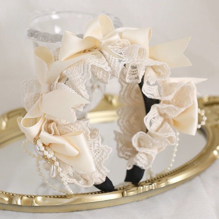 Bowknot Beige Lace KC Gorgeous Bead With Asymmetrical Lolita