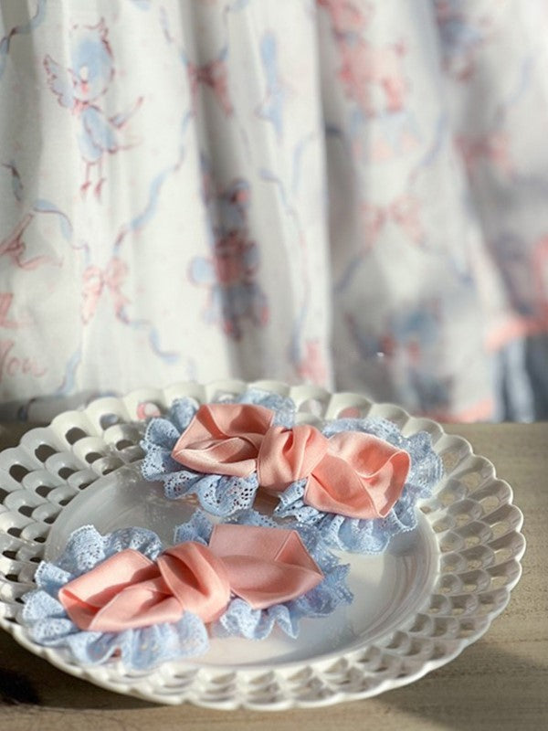 Lace-Trimmed Hairclips Sweet Lolita Bow Blue Pink