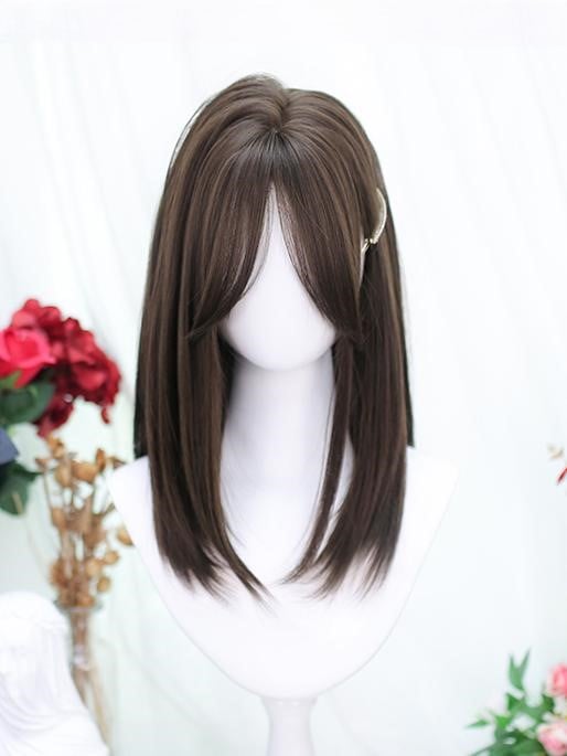 Above With Straight Wig Curtain Brown Length Bust Bangs