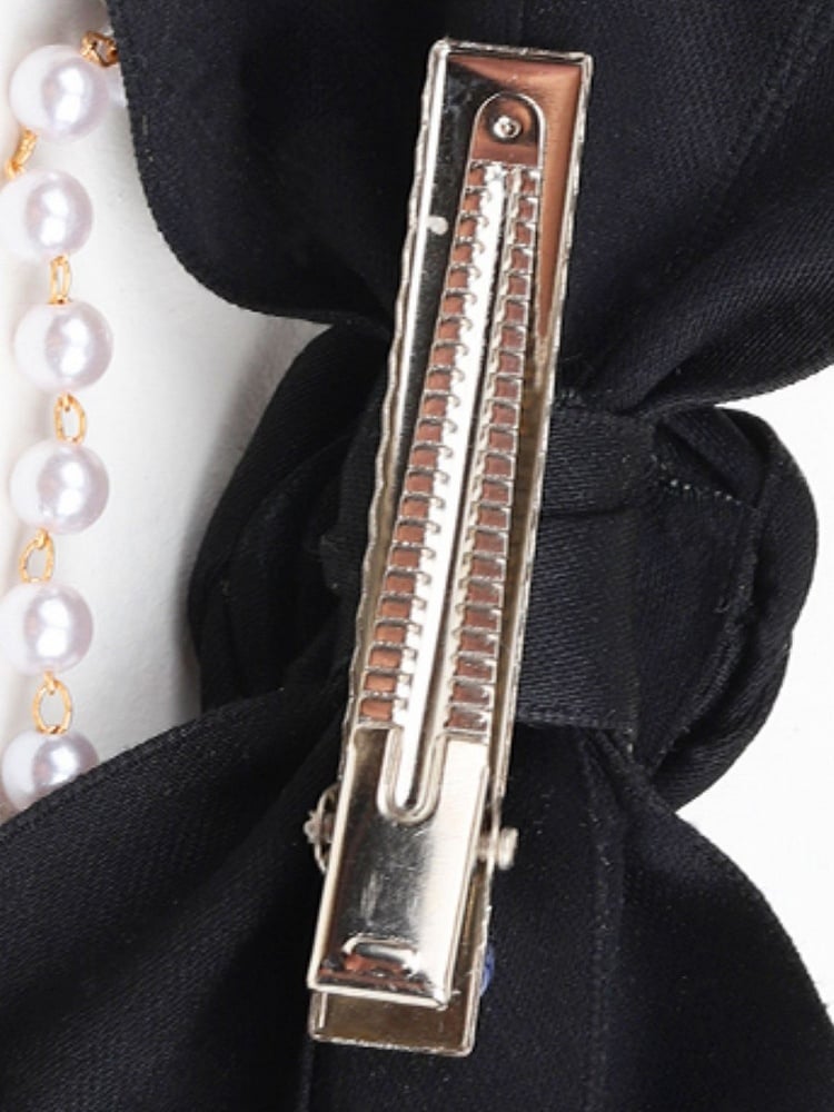 Lolita Pearl Rose Bowknot Black Hairclip