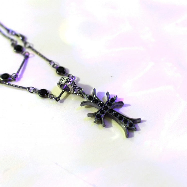 Halskette Charm Schnalle Cyberpunk + Choker Schwarzes Kreuz