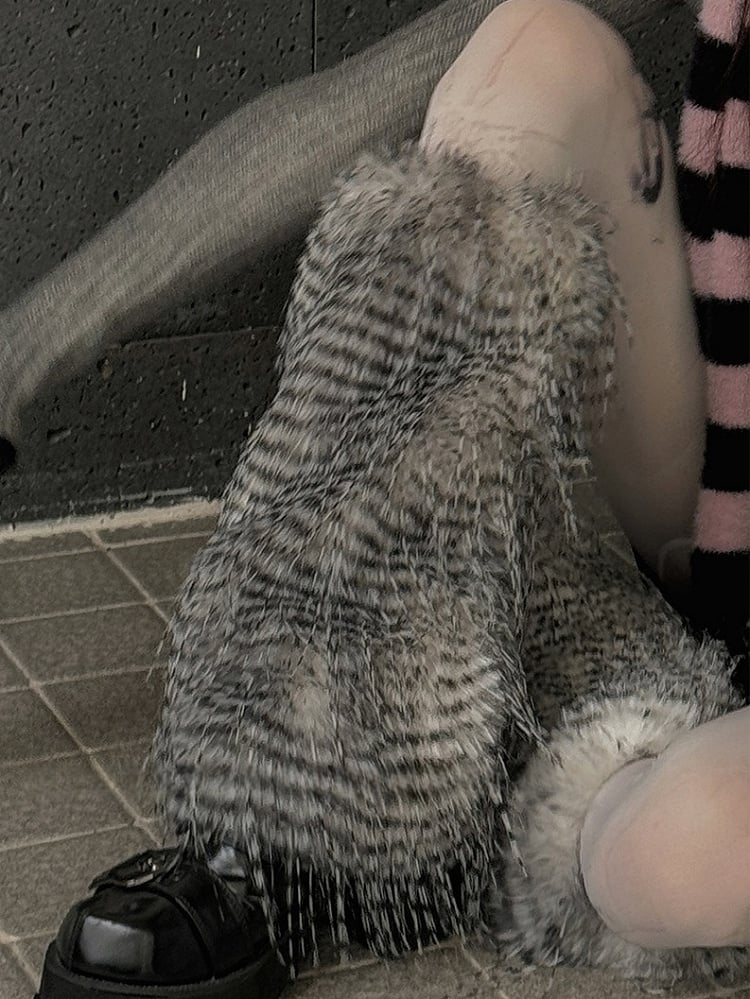 Weiß/Grau/Kaffee Y2K Shaggy Beinwärmer