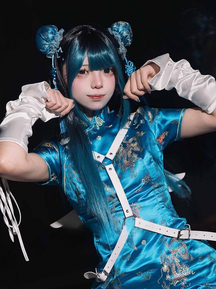 グリーン、前髪あり、エアブラック、オンブレ、長さ68cm、ストレート