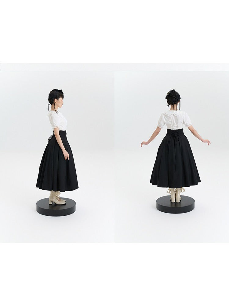 High Black Long Lolita Waist Skirt