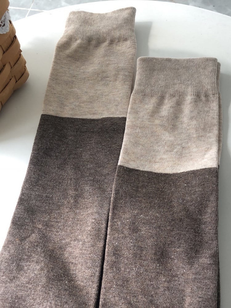 Warm / Retro Black Khaki Gray Calf Brown Socks