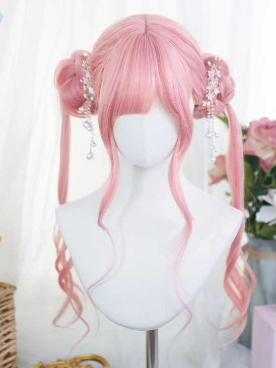 ウィッグ 前髪あり ピンク ウェーブ ロング 80-85cm