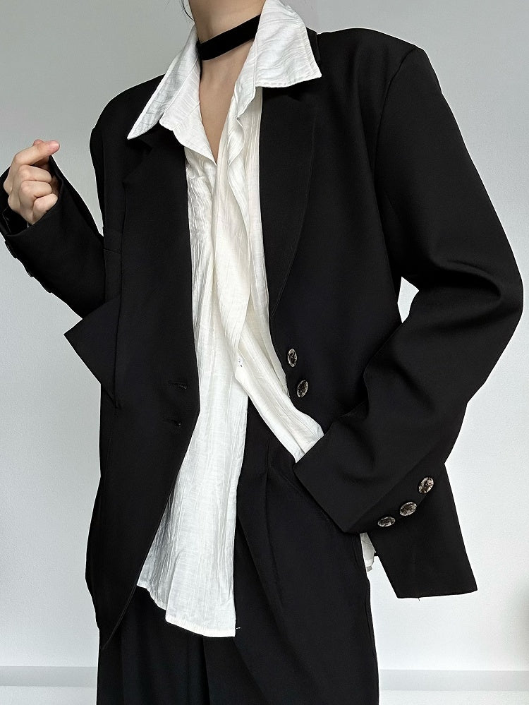 Collar Unisex Notched Lolita Vintage Ouji Cuffs Blazer Black Button with