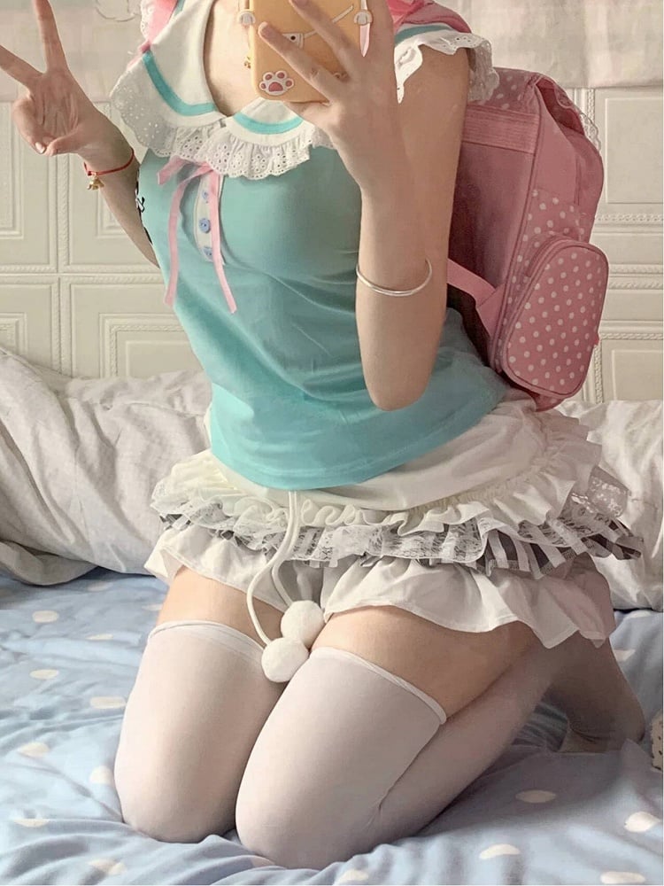 and Paw with Lace Cat Trim White Patches Skirt Tiered