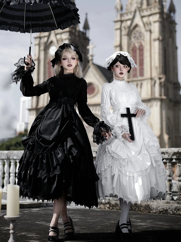 Gothic Hem with Lolita Black Versatile Velvet Drawstring Ruffled Dress