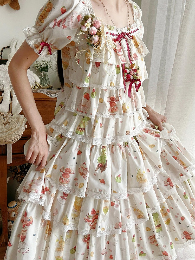 Kurzes Parfait Fruit Top Ärmel Sommerdruck Creme