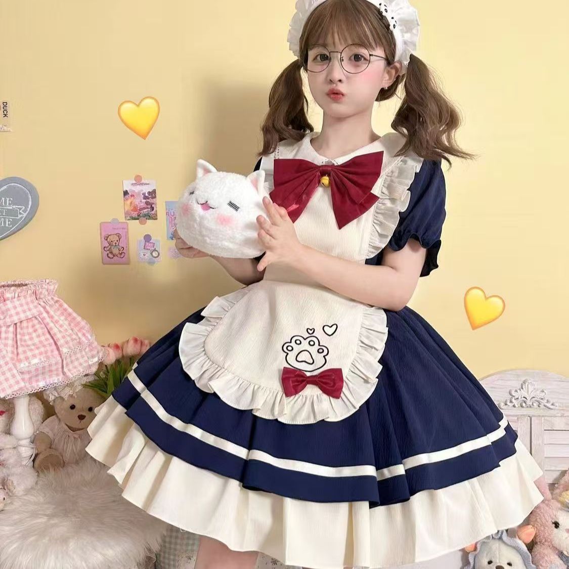 Cat Cafe Maid Sweet Kawaii Lolita OP Dress Plus Size 5XL