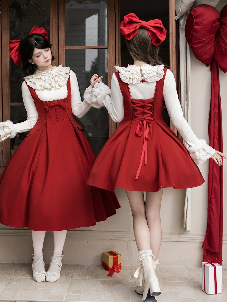 + Version Beige Hairclip Top New Short Bow Year Under JSK Lolita Knit Bust Red