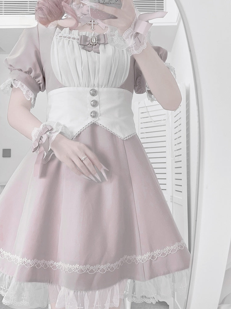 Dress Trim Lace Jirai Kei and White Set Full Waist Corset Belt Design at with Pink