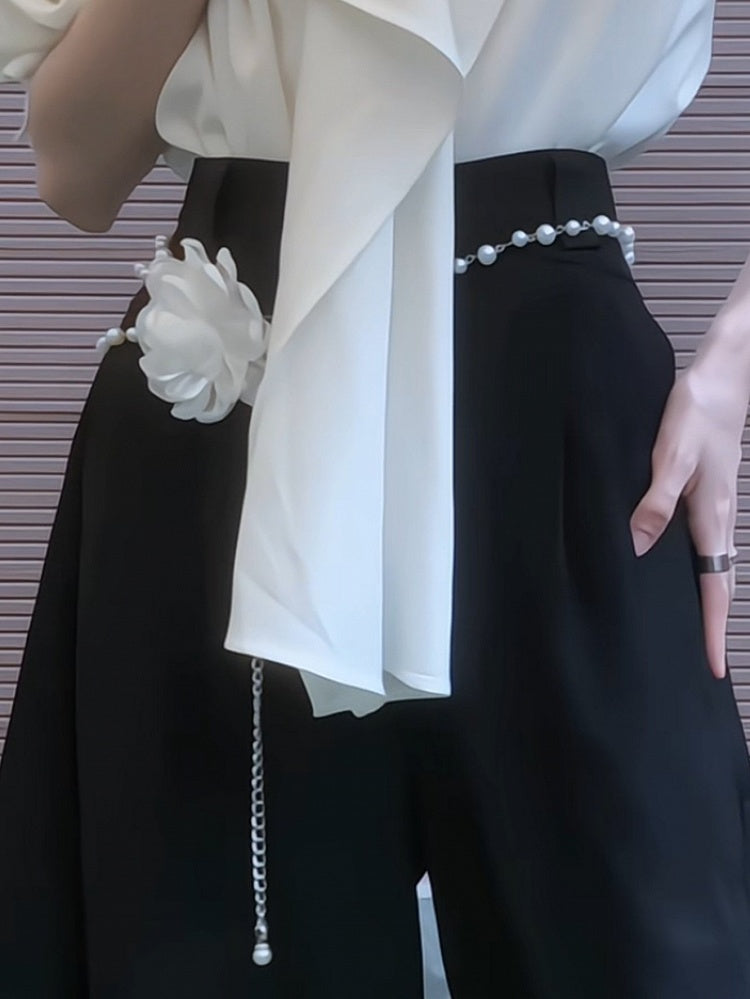 White Waist Floral Accents Beaded Chain with