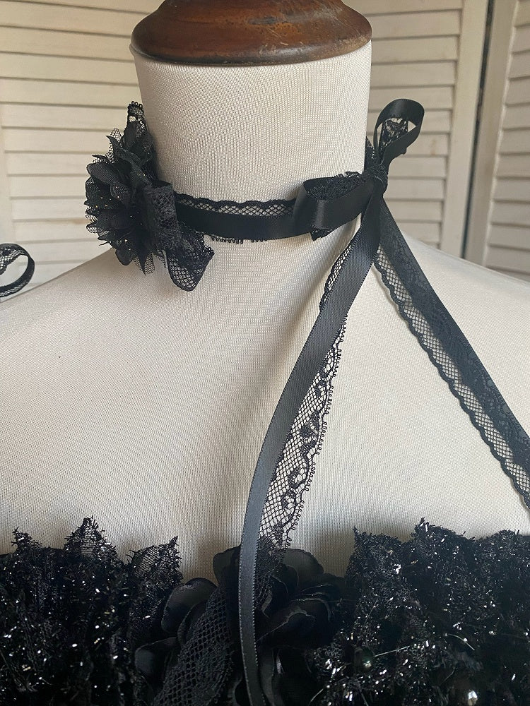 Spaghetti Elegantes JSK-Kleid Lolita Schwarze Träger Vollschichtiges Kuro-Set Schimmernd