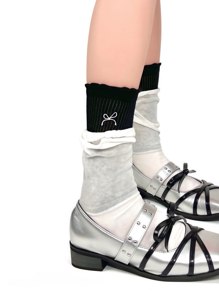 Design Pattern Colors and Fake 5 Socks Two-Piece Heart Bowknot