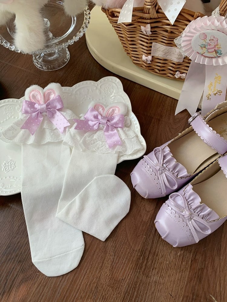 Bunny and Pink Ears with Lolita Bows Polka-dot Socks Calf Butterfly
