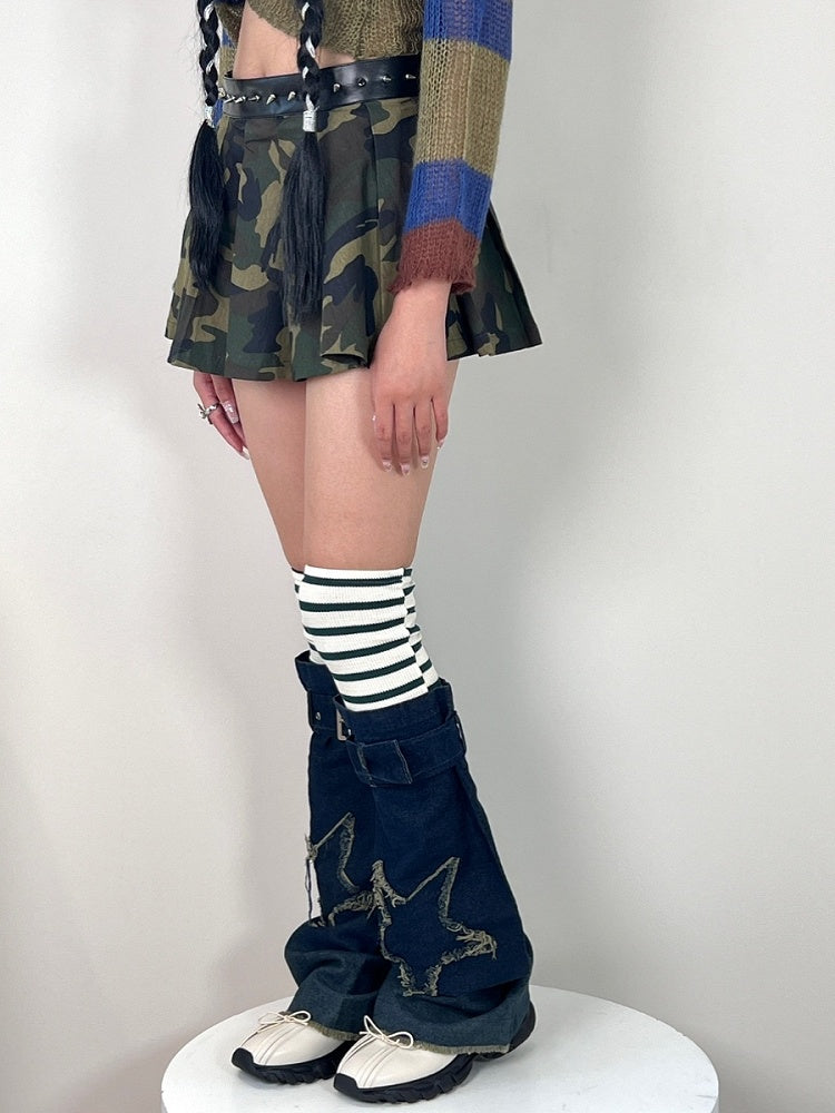 BlackGray/Dark Warmers Star Denim Blue Distressed Leg