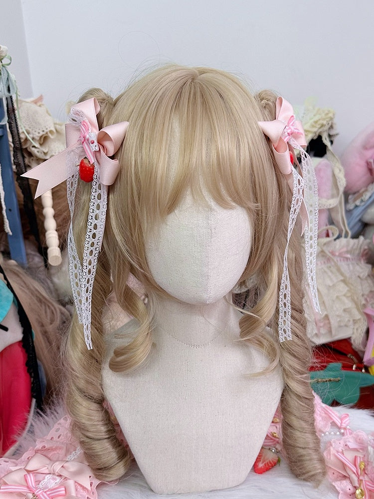 Striped Pink Lolita with Hairclip Strawberry Bow Sweet Charm