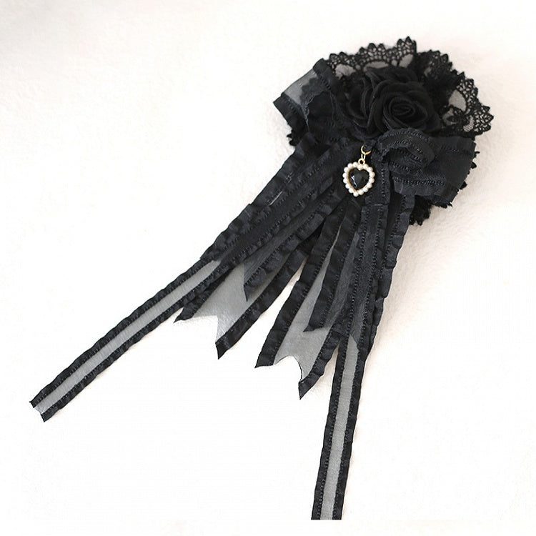 Heart-shaped Roses Black Lace Hairclip Dark And Gorgeous Charm Lolita with Floral