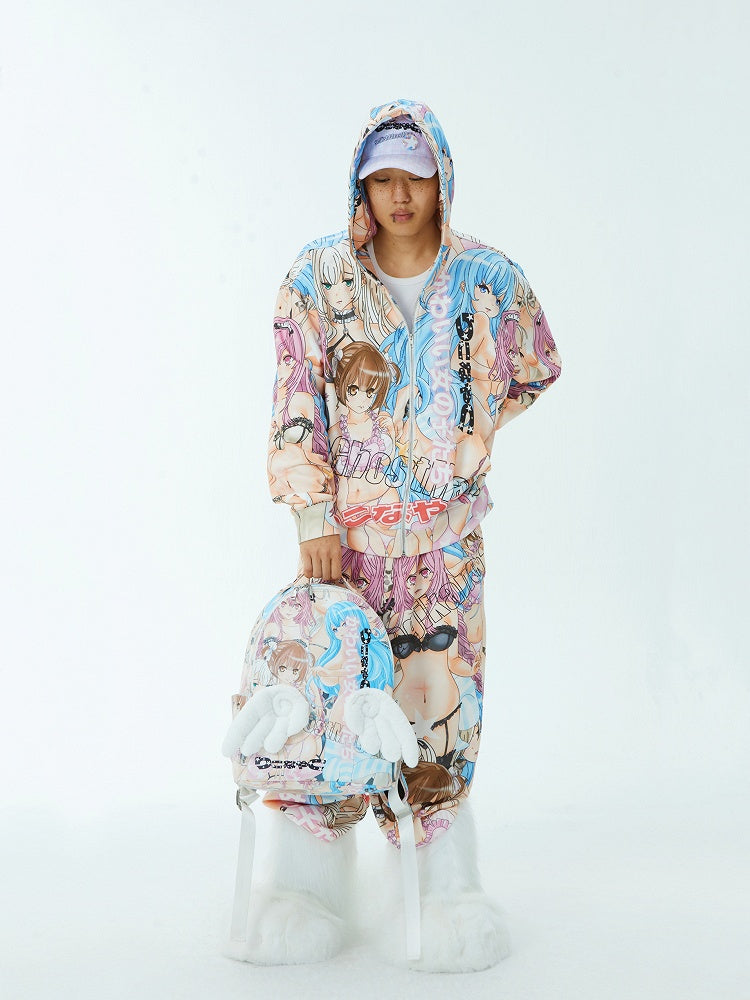 天使の羽とバックパック、カラフルな漫画プリントPU