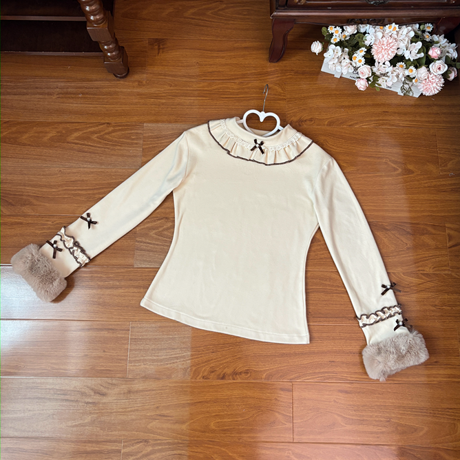 Long Autumn/Winter Ruffles Lolita Top Sleeves Coffee with Cozy