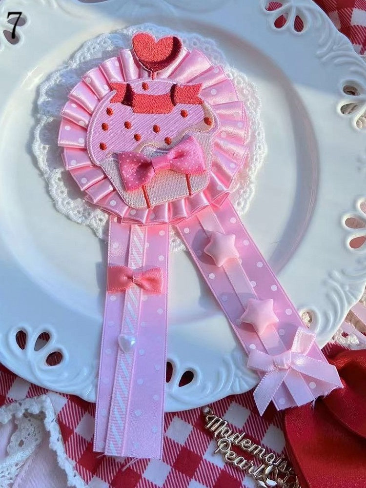 Applique 7 Bowknot Cherry/Strawberry/Cake Options Details