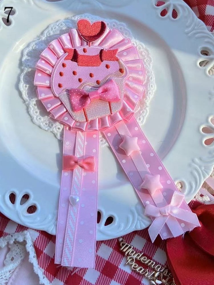 Cherry/Strawberry/Cake Options Details Pattern Polka-dot 7 Applique Bowknot Brooch/Hairclip