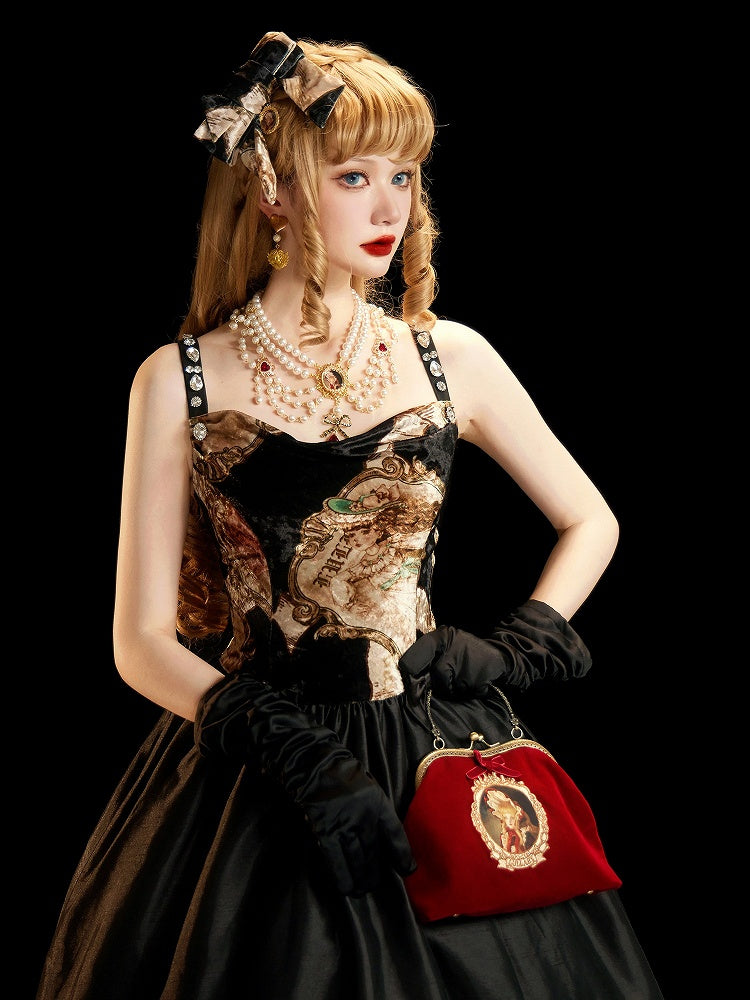 Strapsand Shoulder Rhinestone Embellished Cowl Elegant Classic Dresswith Neckline Lolita Black Bows