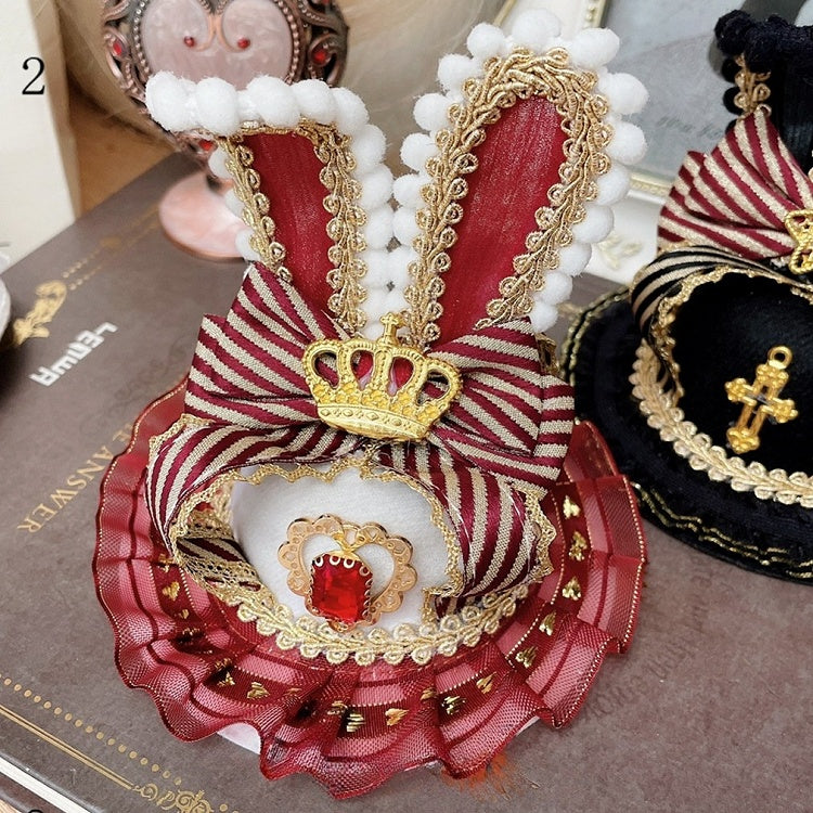 Bowknot Decorated Lace Trim Bunny Ears Mini Hat