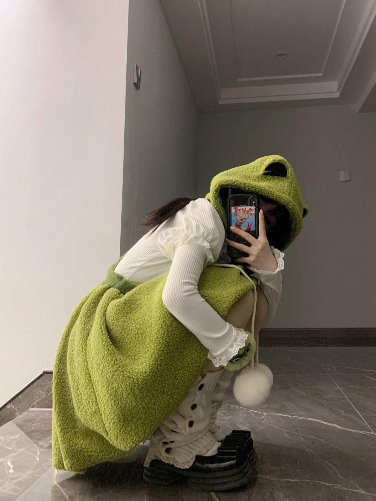 Abnehmbare Fleecemütze „Little Frog“ in Grün