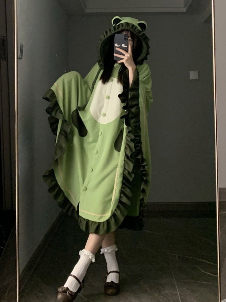 グリーンのフリルトリムのフロギーマント