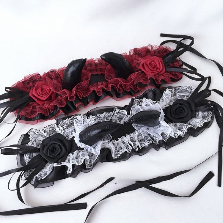 Gothic Black/Red Lace Horn Hairband Demon