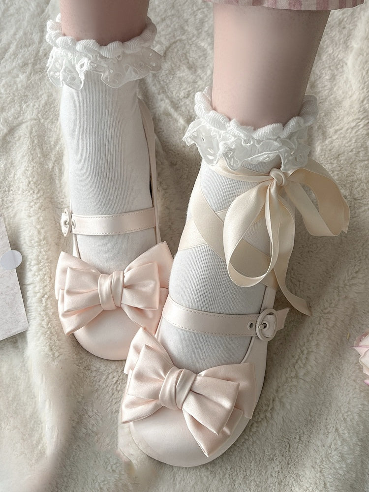 Top Janes Beige at - Mary Round Lace-up Bow Ankle Satin Toe